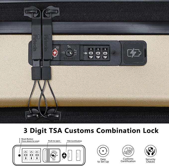 Carry On Luggage with Front Pocket & USB Port, PC Hardside 20 Inch luggage with Spinner Wheels & Built-in TSA Lock, Durable Lightweight Rolling Suitcase, Carry-On 20-Inch, Champagne