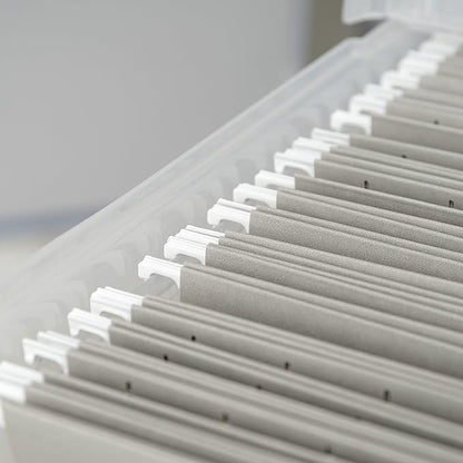 IRIS USA File Box File Organizer w/ Hinged Split Latching Lid for Letter/Legal File, Water Resistant Document Box, BPA-Free, Plastic Storage Bin Tote Organizer, Stackable, Nestable, Clear 44 Qt. 5Pack