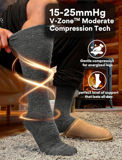 Alpaca Wool Heavyweight Knee High Compression Socks, Thick Winter Thermal Warm Soft Circulation Travel Flying