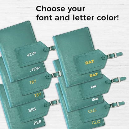 Personalized Monogrammed Turquoise Leather RFID Passport Wallet and Luggage Tag