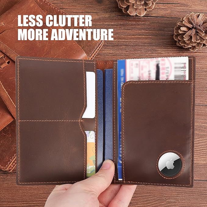 STAR VISTA Albatross Leather Travel Passport Holder, Minimalist Design, Full Grain Leather Case for Men and Women - Slim Passport Wallet, Bifold, RFID Blocking, with AirTag Holder