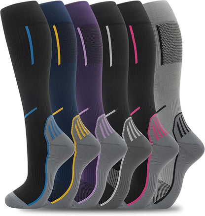 fenglaoda Compression Socks Women Men 6 Pairs, Knee High Best Support Circulation Socks for Running, Travel, Flight, Nurse