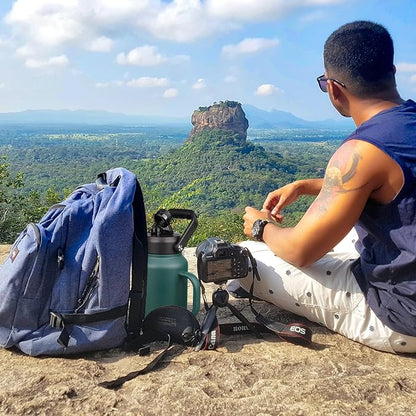 BJPKPK 64oz Insulated Water Bottle with Handle, Large Dishwasher Safe Half Gallon Water Bottle, BPA Free Water Jug, Wide Mouth Metal Flasks with Anti-slip Bottom, Keep Cold & Hot, Army Green