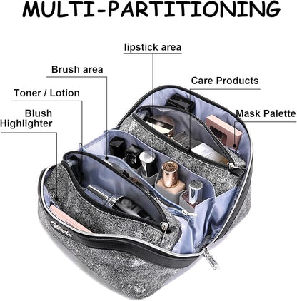 BOYATU Travel Makeup Bag Cosmetic Bags for Women: 3 Sets Large Capacity Make up Bag - Portable Toiletry Bags with Handle for Women(F-3-Black)