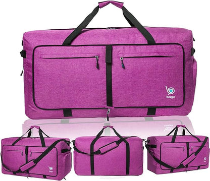 Bago Big XXL Foldable Duffel Bags for Traveling Women & Men - 140L Packable Duffle Bag for Travel with Shoe Compartment - Water Repellant, Heavy Duty, Lightweight Folding & Collapsible (SnowPink)