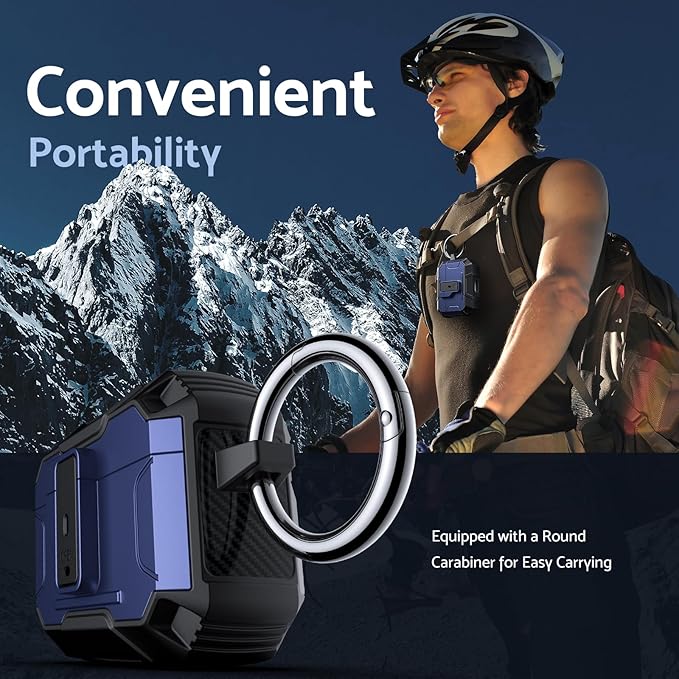 DASFOND Armor Earphone Cover Case for Airpods Pro, Military Grade Full Body Shockproof Protection Hard Case, Support Wireless Charging with Keychain, Magnetic Lid, Front LED Visible, Blue