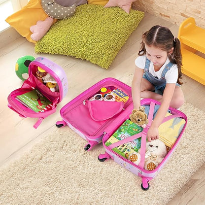 KOTEK Kids Carry On Luggage Set, 16" Hardside Rolling Suitcase with Spinner Wheels, Travel Rolling Luggage for Boys Girls (Pink Unicorn)
