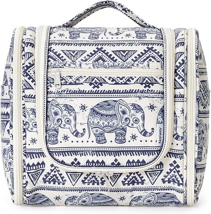 Narwey Hanging Toiletry Bag for Women Travel Makeup Bag Organizer Toiletries Bag for Cosmetics Essentials Accessories (Large, Elephant)