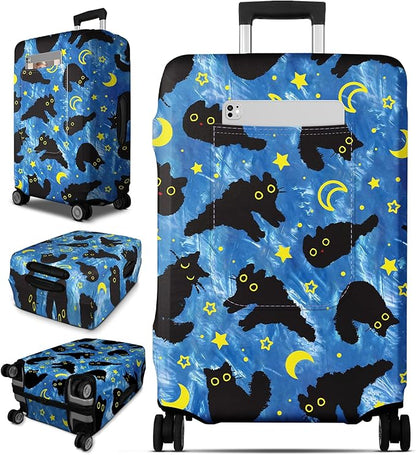 Slohif Luggage Cover for Suitcase Tsa Approved Protector - Luggage Sleeve Large Suit Case Cover Travel Stretch Baggage Case Protective Washable Fit 24-27 Inch Black Cat M