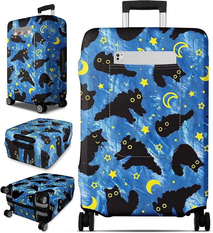 Slohif Luggage Cover for Suitcase Tsa Approved Protector - Luggage Sleeve Large Suit Case Cover Travel Stretch Baggage Case Protective Washable Fit 31-32 Inch Black Cat XL