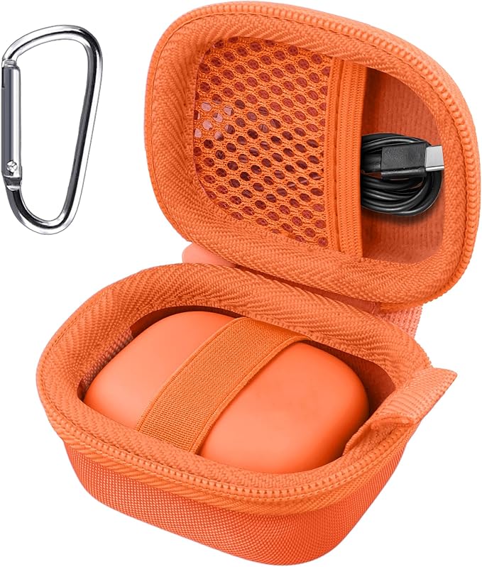 co2CREA Hard Case for Beats Powerbeats Fit with Carabiner Clip, Shockproof Earbuds Storage Box – Protective Travel Cover for Wireless Noise Cancelling Earbuds (Orange Case)