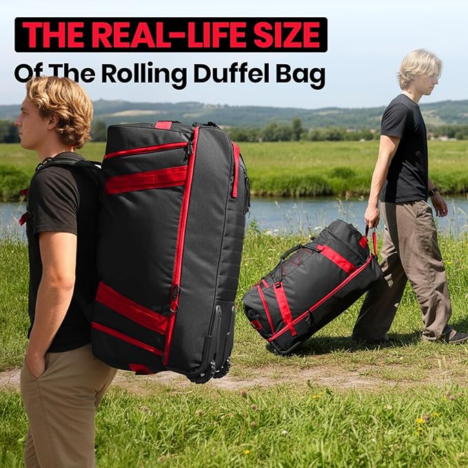 Fanwoli 92L 120L Large Rolling Duffle Bag with Shoes Compartment, 30’’ Expandable & Foldable Heavy Duty Water Resistant Travel Backpack, Convertible Foldable Duffel for Gym Camping Weekender