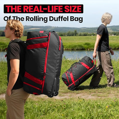 Fanwoli 92L 120L Large Rolling Duffle Bag with Shoes Compartment, 30’’ Expandable & Foldable Heavy Duty Water Resistant Travel Backpack, Convertible Foldable Duffel for Gym Camping Weekender