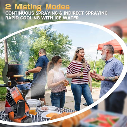 20000mAh Oscillating Camping Fan - Battery Operated Misting Fan with Timer, USB-C, Dual Motor & LED Light for Tent, Beach, Jobsite, Emergency