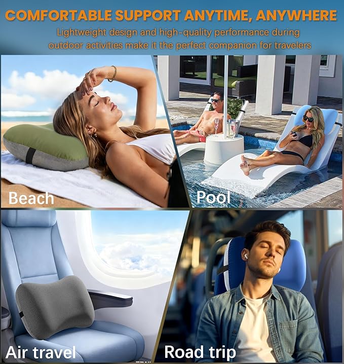 Antfuny 2 Packs Neck Pillow Inflatable for Travel Camp Beach Air Blow Up Kilos Gear Tanning Accessories Airplane Seat Cushion Lab Long Flight Essential Plane Flying Oversea Business Airline