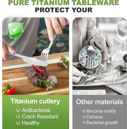 Pure Titanium Travel Utensils with Case, Ultra-Light Ti Portable Champing Essential Cutlery Set, Knife Fork Spoon Reusable Flatware Sets for Camping Picnic Outdoor Hiking, Lunch Box for Men