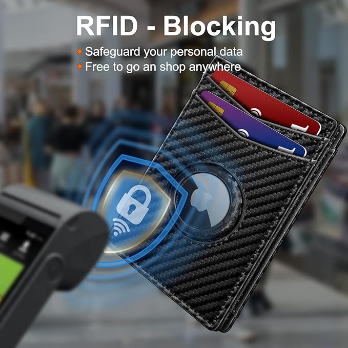 Airtag Wallet for Men- with Money Clip Gift Boxed, Magnetic Closure Slim Genuine Leather Front Pocket Wallet, 4.1"x 2.8", RFID Blocking