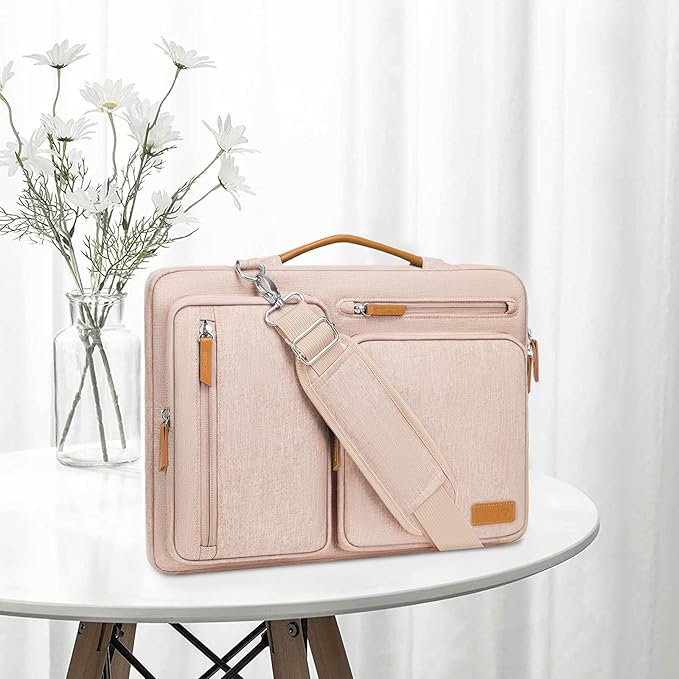 MOSISO 360 Protective Laptop Shoulder Bag,15 inch Computer Bag Compatible with MacBook Air M4 M3 M2/Pro A1990 A1707, Dell XPS Plus,Side Open Messenger Bag with 4 Zipper Pockets&Handle, Khaki