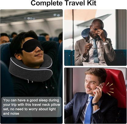 VOCOSTE Neck Pillow for Airplane Travel, Ergonomic Memory Foam Support for Long Flights, with Eye Mask & Earplugs, Home & Office Nap, Gifts for Frequent Flyer, Deep Gray