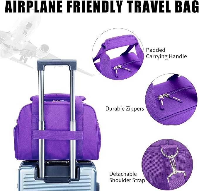 SeaRock 14 inch Small Gym Bag for Women & Men - Mini Duffle Bag Weekender & Overnight with Shoe Compartment Travel, Sports, Workout, for Purple