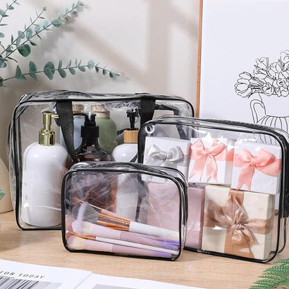 12 PCS Clear Travel Makeup Toiletry Bag, PVC Makeup Bags in 3 Sizes, Portable Travel Luggage Pouch, Waterproof Clear Toiletry Luggage Set with Zipper Handle for Women Girls Men