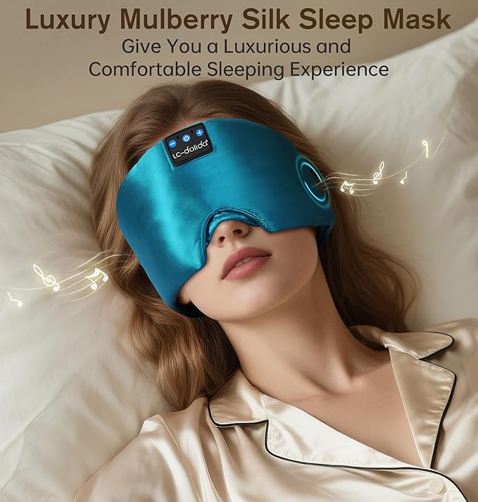LC-dolida Luxurious Silk Soft Sleep Mask, Sleep Headphones with Bluetooth 5.4 for Side Sleeper, Total Blackout Eye Sleeping Mask for Women and Men, Ideal Gift for Restful Sleep, Travel(Dark Green)