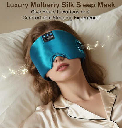 LC-dolida Luxurious Silk Soft Sleep Mask, Sleep Headphones with Bluetooth 5.4 for Side Sleeper, Total Blackout Eye Sleeping Mask for Women and Men, Ideal Gift for Restful Sleep, Travel(Dark Green)