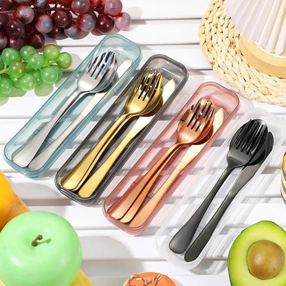 Yinkin 4 Pack Portable Travel Utensils Set with Case Reusable Stainless Steel Silverware Flatware Camping Cutlery Include Fork Spoon Knife for Work School Dishwasher Safe(Clear Series)