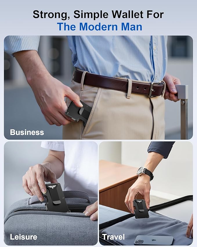 Minimalist Wallet for Men, Metal Wallet with Money Clip, Slim Compact Wallet, RFID Blocking Card Holder, Metal Aluminum Credit Card Holder, Holds up to 20 Cards