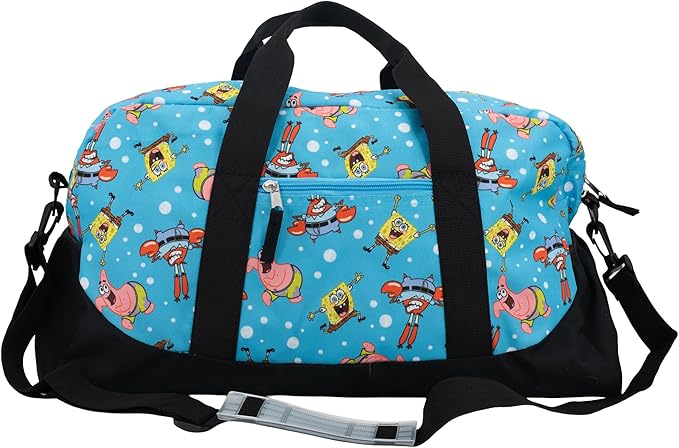 SpongeBob Duffle Bag, 16 inch Travel Sleepover Weekender Bag for Girls & Boys, Blue