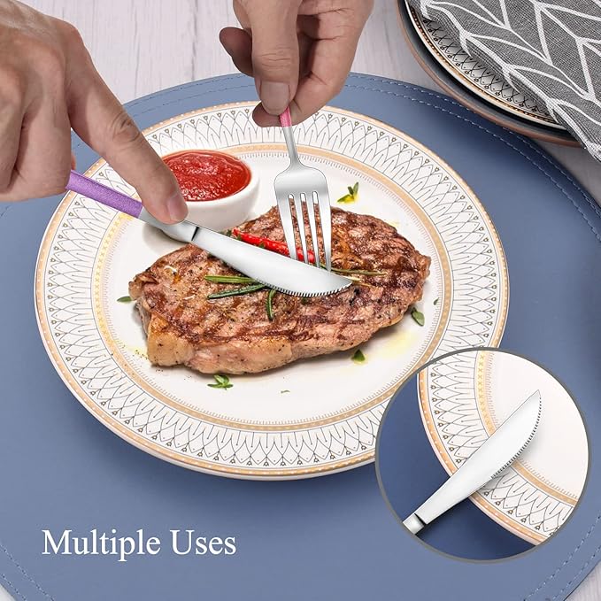 Mirror Silver multicolor Silverware Set, 20-Piece Stainless Steel Flatware Set, Satin Finish tableware Cutlery Set, Service for 4, Home and Restaurant, Dishwasher Safe