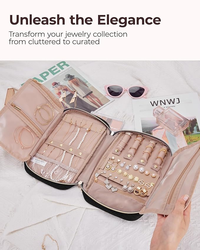 BAGSMART Jewelry Organizer Bag Travel Jewelry Storage Cases for Necklace, Earrings, Rings, Bracelet, Black