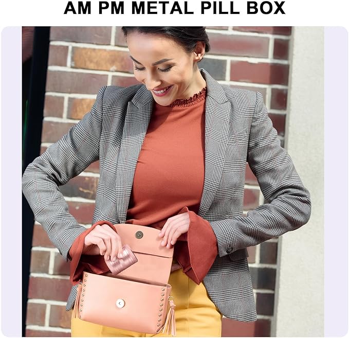 Metal Pill Box Pill Case 2 Times a Day - Daily Pill Container Portable Travel Medicine Holder for Pocket Purse Medicine Organizer for Vitamin/Fish Oil/Supplements