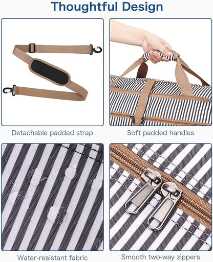 120L Travel Duffle Bag for Men and Women, Large Foldable Duffel Bag for Travel with Shoe Compartment Overnight Weekender Bag Gym Bag Water & Tear Resistant (Stripe, 120L)