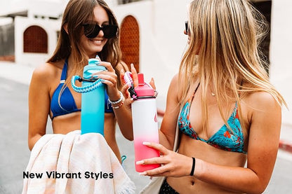 HYDRO CELL Stainless Steel Insulated Water Bottle with Straw - For Cold & Hot Drinks - Metal Vacuum Flask with Screw Cap and Modern Leakproof Sport Thermos for Adults (White/Pink 24oz)