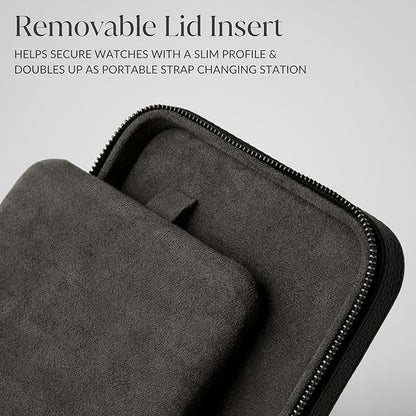 TAWBURY 3 Slot Watch Case Plus Storage – Luxury Leather Watch Travel Case for Men | Black Watch Cases for Men Travel | Traveling Watch Holder for Men | Black Watch Roll Case | 3 Watch Box for Men