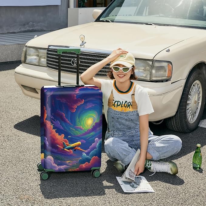 ANNA QUEEN Rainbow plane Luggage Cover Washable Suitcase Protector Suitcase Cover Anti-Scratch,Stretchable Fit for 18-32Inch Luggage,Travel Bag Cover XL(fits 29-32Inch suitcase)