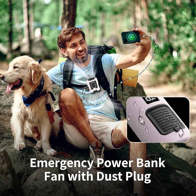 Socool Portable Waist Fan Clip on Wearable Belt 5000mAh Rechargeable Personal Fans, 25H Shirt Fan Cooling, 4 Speeds 13000RPM Battery Operated, Neck Fan Hanging for Outdoor Camping Travel Jobsite