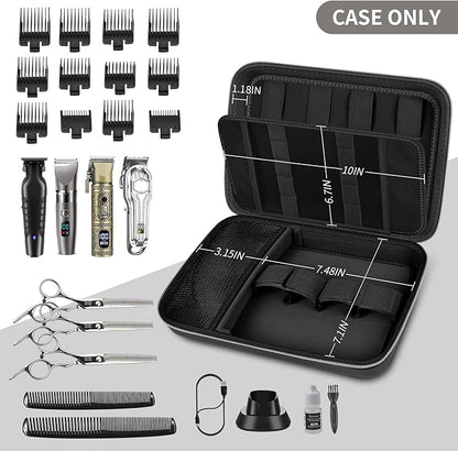 Boobowl Hard Travel Case for Hair Clippers, Hair Cutting Barber Supplies Organizer Bag, Trimmer Storage Holder for Ufree/for Wahl Men Razor Guard Grooming Kits -Box Only (Black+Silver Zipper)