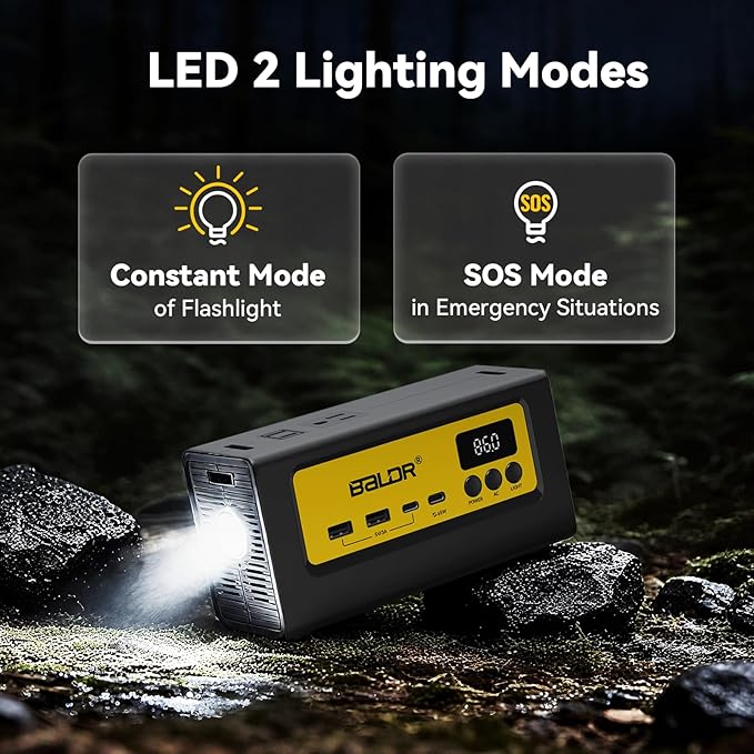 BALDR Portable Power Station 28000mAh, 90Wh LiFePO4 Battery Backup Camping Solar Generator Fast Charging with AC Outlet 150W Peak Power Bank for Home Backup Outdoor Emergency
