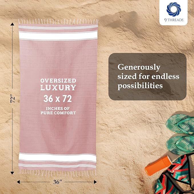 Cotton Turkish Beach Towel Towels Oversized 36"x72" Pool Absorbent Extra Large Quick Dry Sand Travel Towel (Pink, 4 Pack)