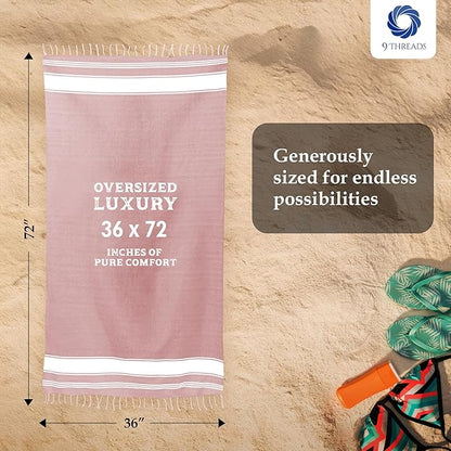 Cotton Turkish Beach Towel Towels Oversized 36"x72" Pool Absorbent Extra Large Quick Dry Sand Travel Towel (Pink, 4 Pack)