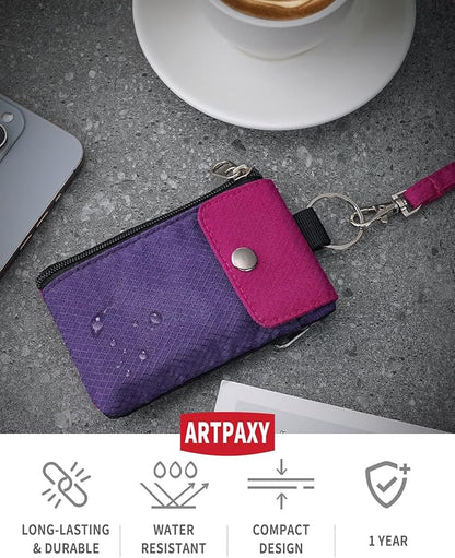 Minimalist Wallet For Mens Womens, Keychain RFID Blocking Zipper Small Wallet with ID Window 2 Lanyards,Water Resistant Travel Cash Card Coin Case Boys Girls