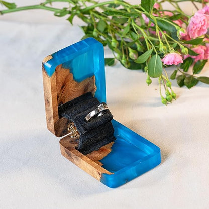 RWA Slim Engagement Ring Box for Proposal – Unique Wedding Ring Holder & Jewelry Display Case – Travel Jewelry Organizer, Ring Bearer Box, Proposal Gift, Wedding Ring Box for Ceremony, FLIP blue