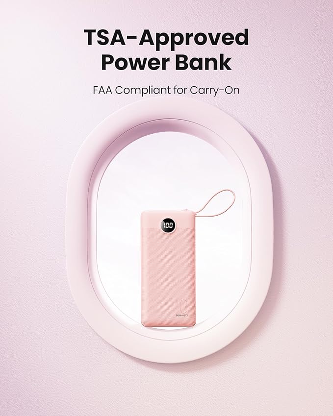 Portable Phone Charger, Slim 10000mAh Power Bank with Cords Wires, Battery Pack 5 Outputs 2 Inputs LED Display Compatible with iPhone/Android & More (Pink)