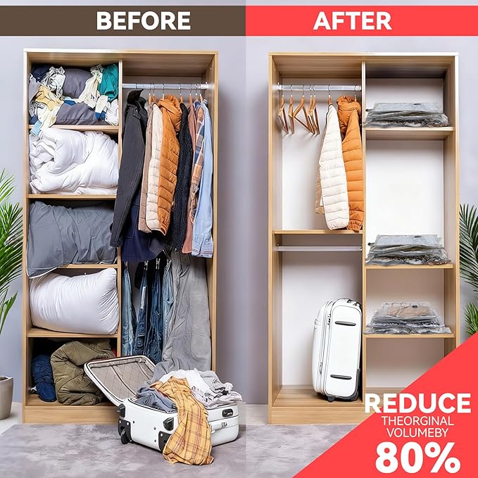 12 Pack Travel Vacuum Bags for Clothing with USB and TYPE C Pump, Compression Seal Packing Cubes for Luggage Suitcase Backpack, Carry-on Size Space Saver Storage Bags for Vacation Cruise（Red）