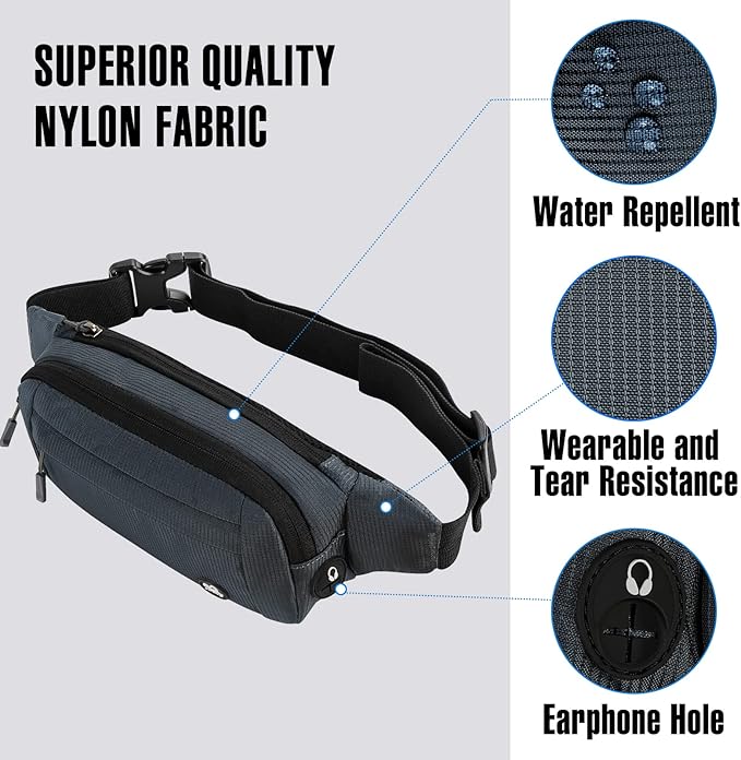 WATERFLY Fanny Pack Waist Bag: Small Hip Pouch Bum Bag Fannie Pack Phanny Fannypack Waistpack Bumbag Beltbag Sport Slim Fashionable for Jogging Hiking Hiker Woman Man
