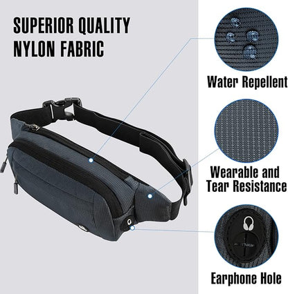 WATERFLY Fanny Pack Waist Bag: Small Hip Pouch Bum Bag Fannie Pack Phanny Fannypack Waistpack Bumbag Beltbag Sport Slim Fashionable for Jogging Hiking Hiker Woman Man