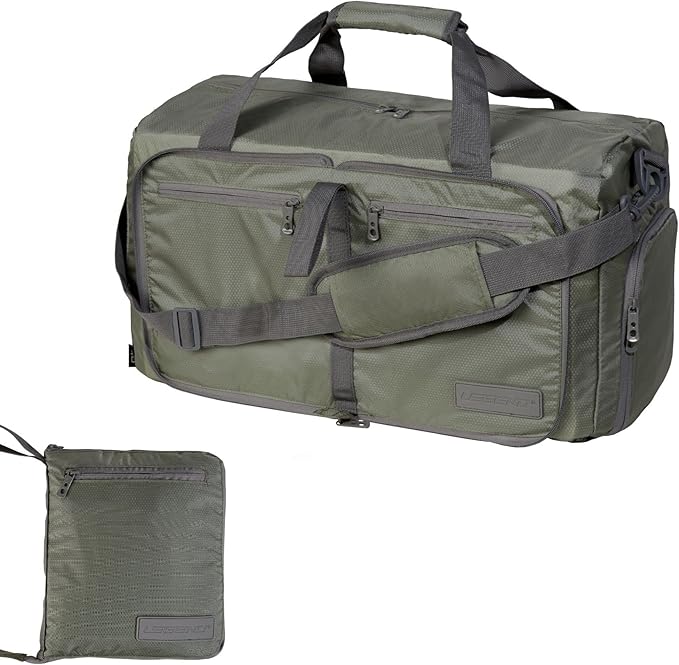 LEGEND 40L Foldable Duffle Bag for Travel - Packable Duffle Bags w/Shoe Compartment - Tear Resistant Collapsible Duffel Bags for Traveling - Lightweight Folding Duffel Bag for Men & Women -Army Green