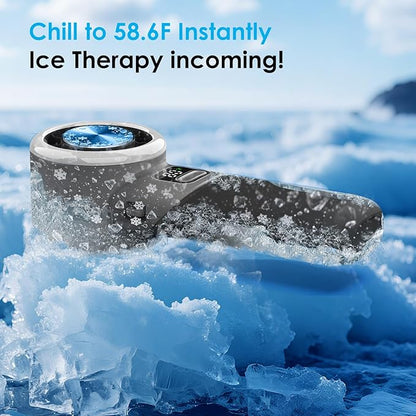 Portable Handheld Turbo Fan with Ice Cooler, 5-Speed Strong Wind, 10H Cooling Time, Rechargeable Foldable Mini Fan, LED Display, Small Powerful Personal Fans for Travel, Outdoor, Office, Black